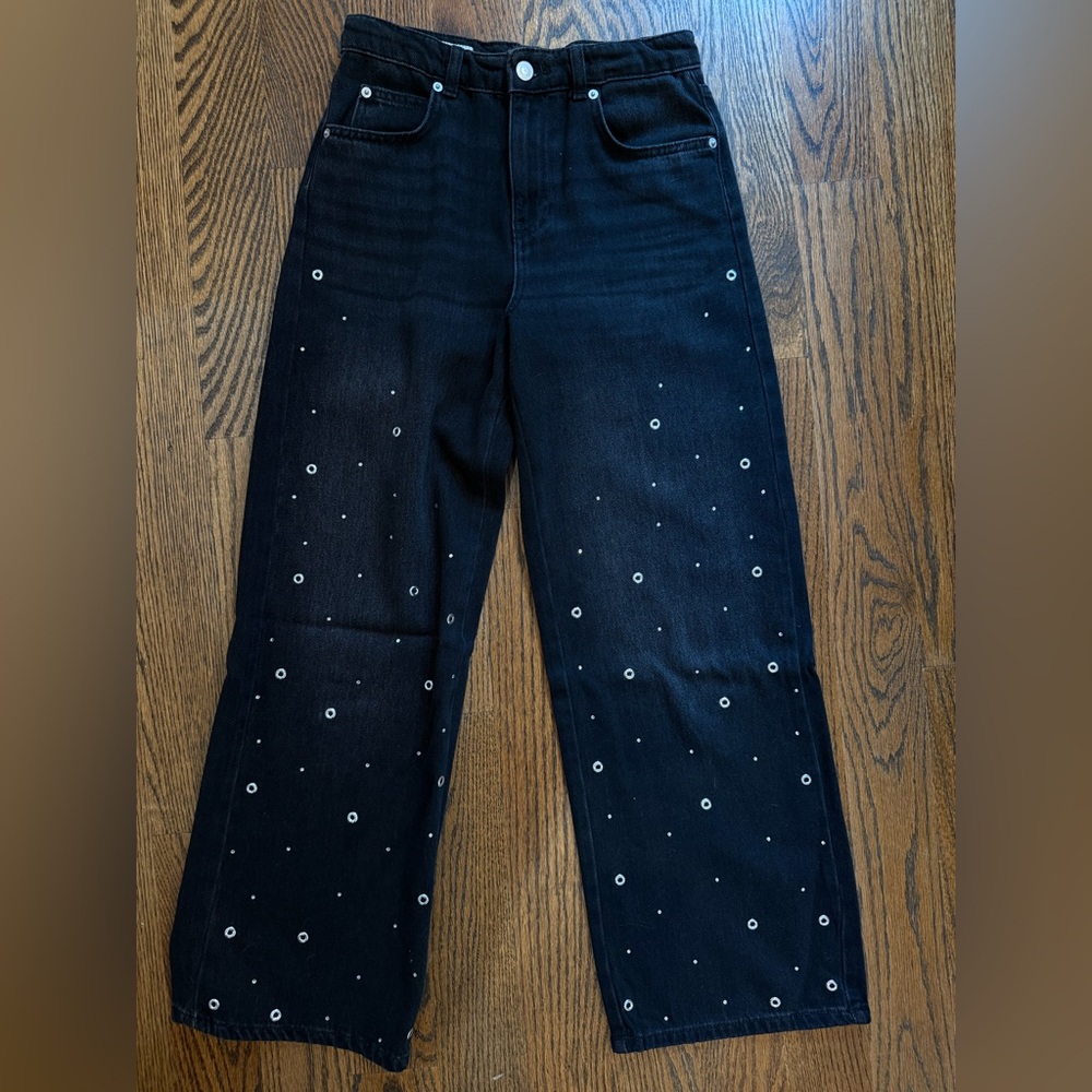 ZARA Stud and Rhinestone Black Jeans